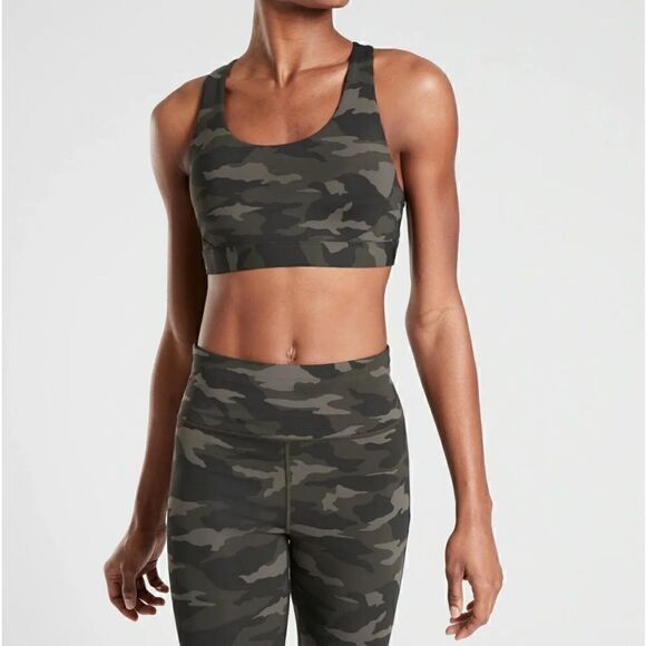 ATHLETA Ultimate Printed Camo Bra Olive Green Women’s Size Small - Picture 2 of 8